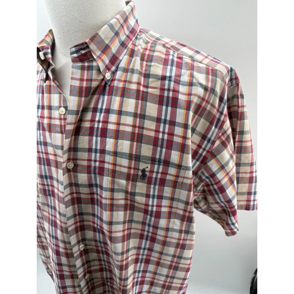Polo Ralph Lauren Greggor Mens Short Sleeve Plaid Button Down Shirt Large
